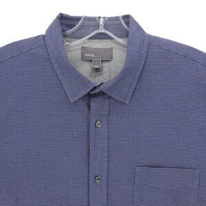 VINCE Men's Purple Striped Long Sleeve Shirt Cotton Linen Blend Size LARGE